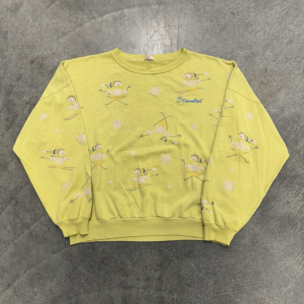 Vintage Women's Ski Crewneck Steamboat Colorado Sweatshirt Snowman AOP Large